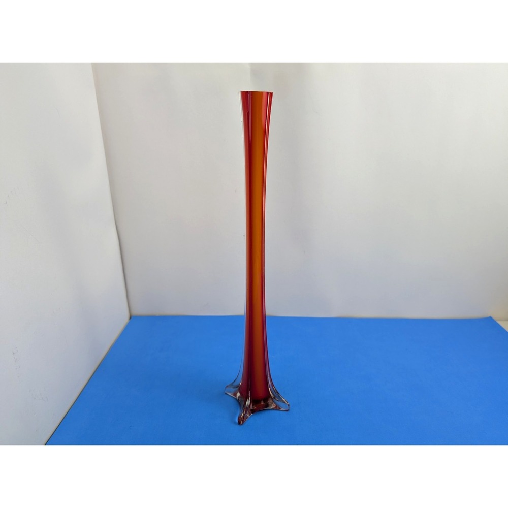 Vintage 70s Orange Tall Faux Glass Stem Thin Vase 16"